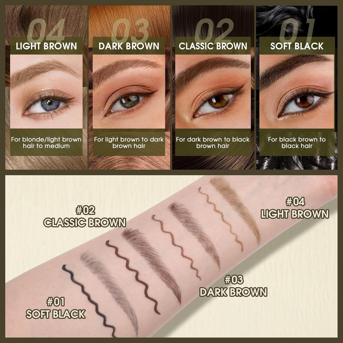 UCANBE Eyebrow Pencils for Women with Spoolie Brush, Dual-Ended Eyebrow Pen with 4-Fork-Tip & Gel Eyeliner, Microblading Brow Pen with Eyeliner Pencil + Brow Brush for Hair Like Brows, Classic Brown