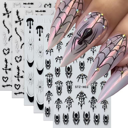 6 Sheets Shiny Crystal Diamonds Spider Nail Art Stickers Halloween Nail Stickers Self-Adhesive