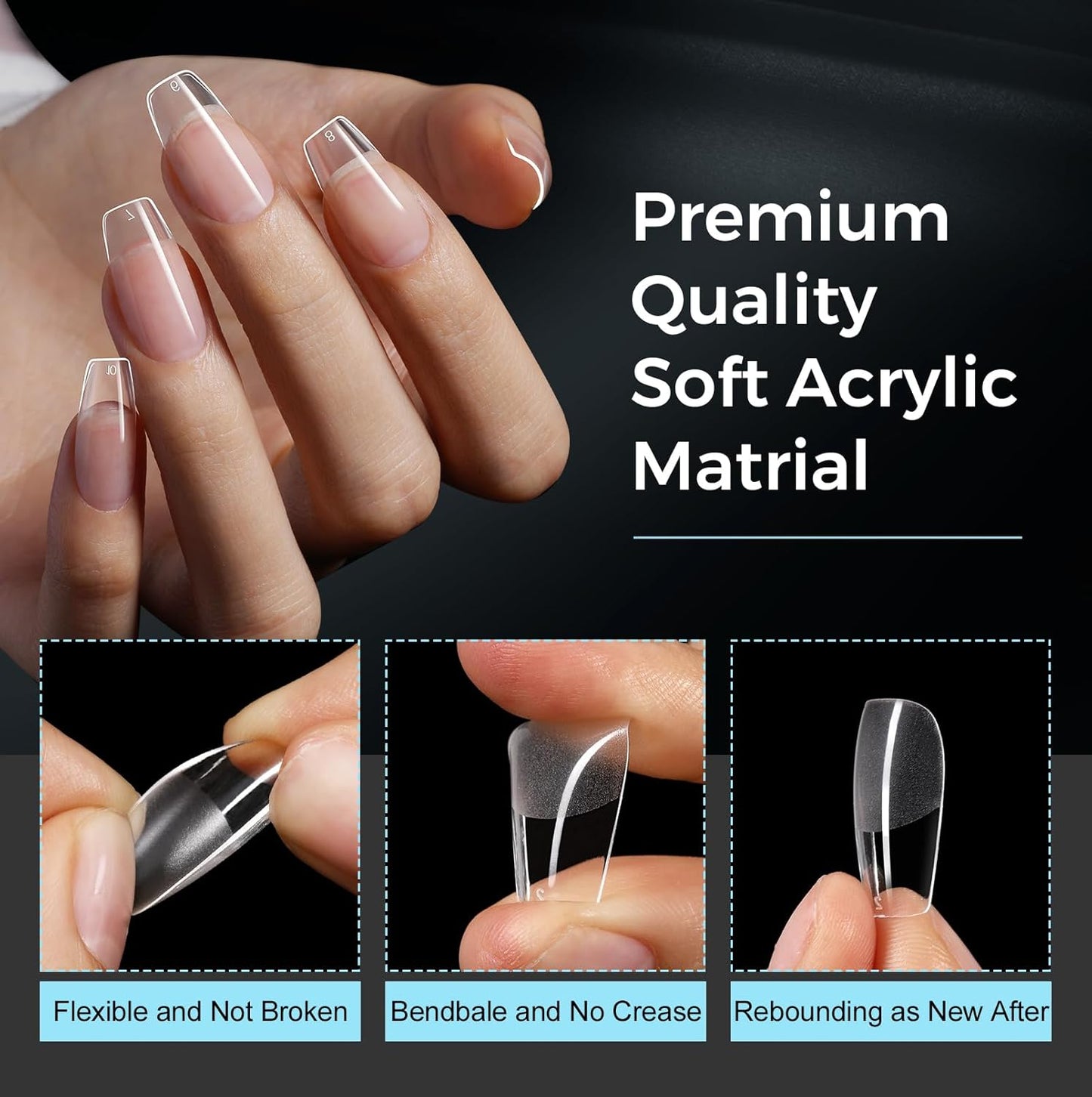 TOMICCA Medium Coffin Nail Tips Acrylic Nails 240Pcs Acrylic Nail Kit 15 Sizes Clear Nails Pre-shaped Gel Nail Tips for Nail Extensions Home DIY Salon
