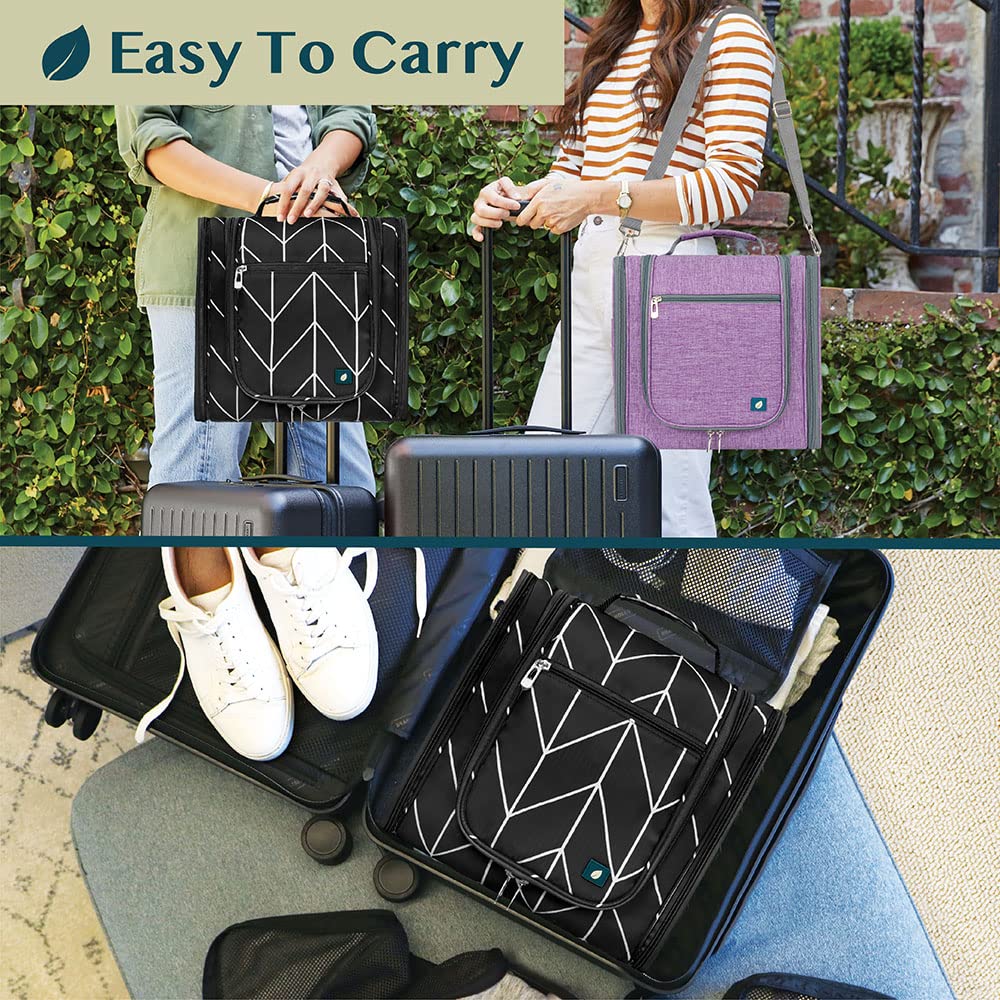 PAVILIA Extra Large Toiletry Bag Travel Bag for Women Men, Hanging Cosmetic Organizer, Water Resistant Makeup Bag for Accessories Toiletries, Travel Essentials Kit (Black Chevron)