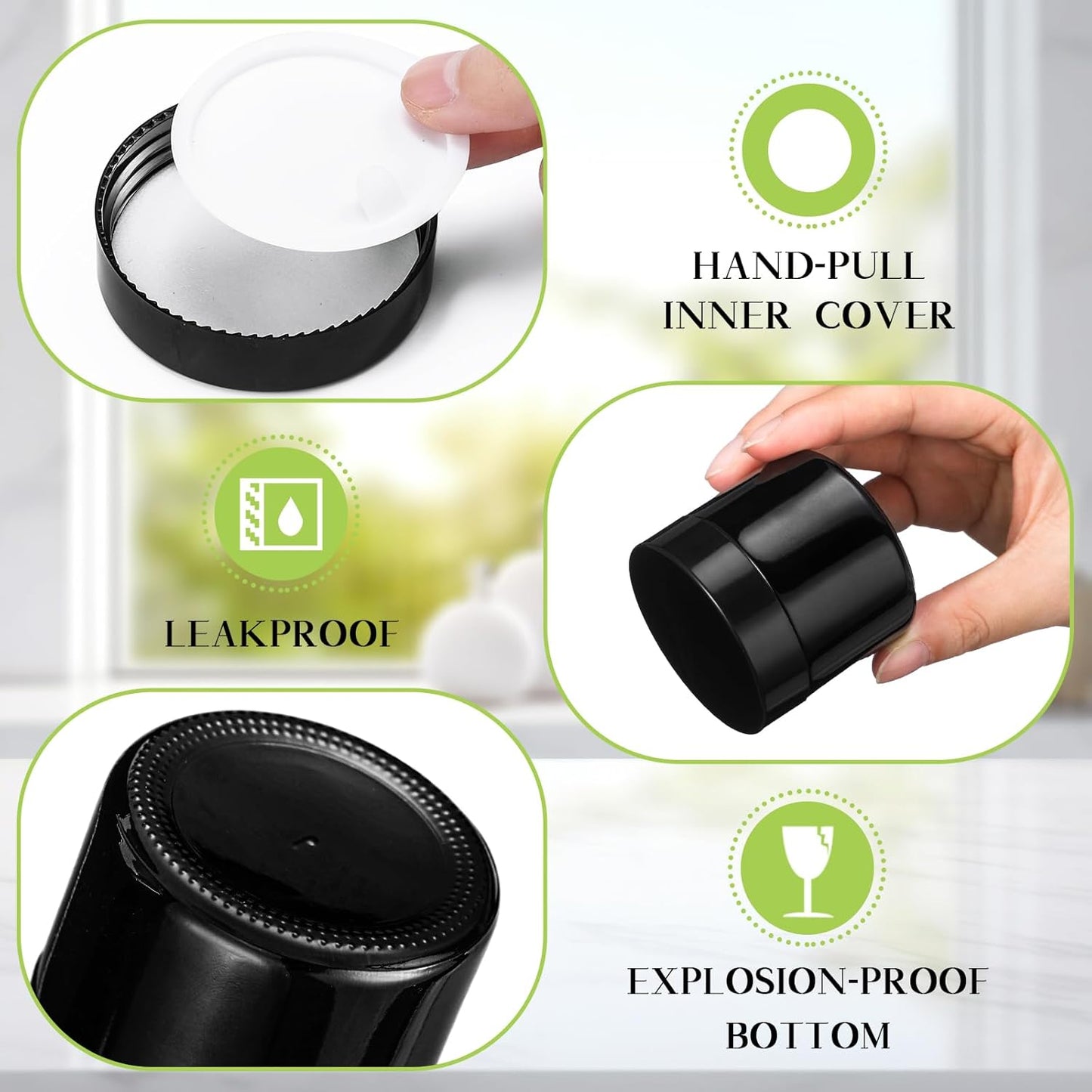 Domensi 48 Pcs 2 oz Glass Jars with Lids Travel Size Round Leakproof Empty Cosmetic Jars with Inner Liners Lid for Storing Makeup Lotions Face Cream Ointments Candle DIY Making (Black)