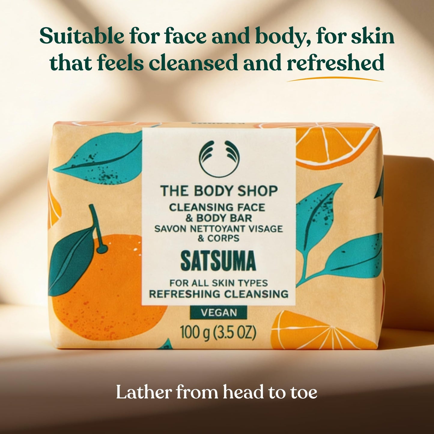 The Body Shop Satsuma Cleansing Face & Body Bar – Cleanses & Revitalizes Skin – Vegan – 3.5oz