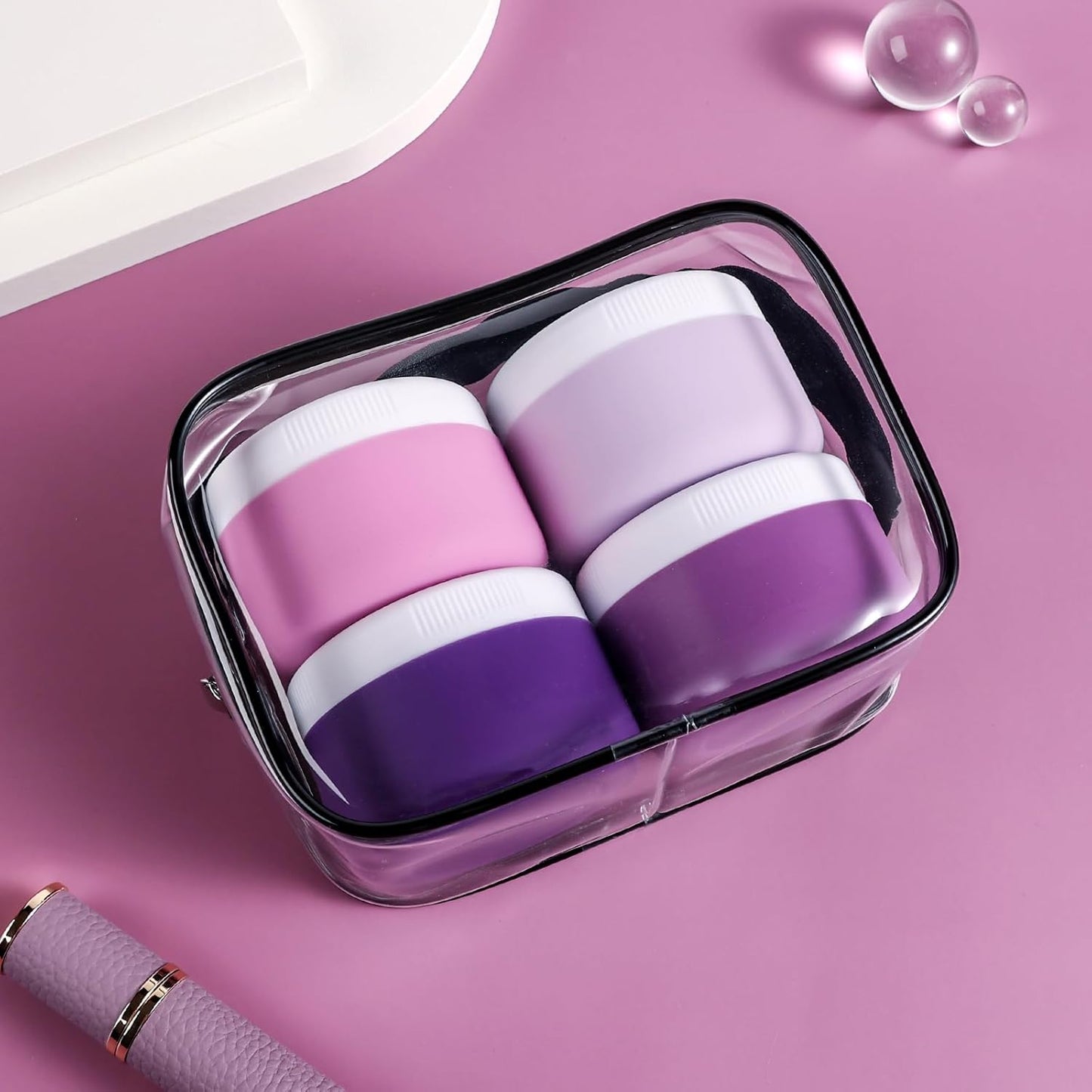 Travel Containers for Toiletries, Silicone Cream Jars BPA-Free, Leak-proof 1.35oz Travel Size Containers, Portable Size Silicone Jars with Lid for Cosmetic Face Hand Body Cream (4 Pack)