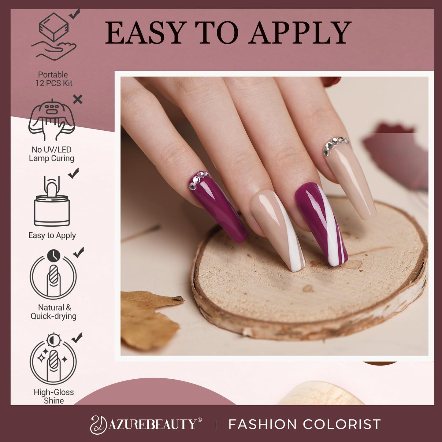 4 Colors Dip Nails Powder Kit, AZUREBEAUTY Fall Winter Brown Purple Dipping Powder Starter Set with Base & Top Coat Activator Recycling Tray for French Nail Art Manicure Salon DIY at Home