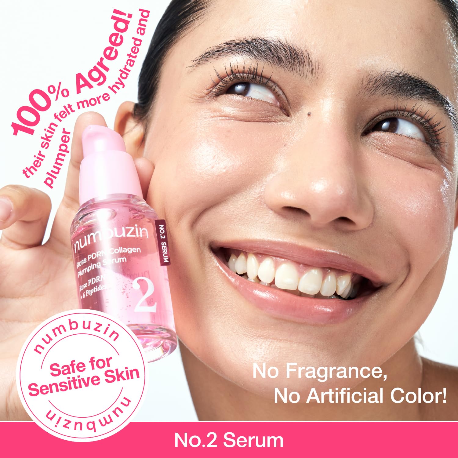 numbuzin No.2 Rose PDRN Collagen Plumping Serum, Hydrating & Firming Serum with Peptides, Plump