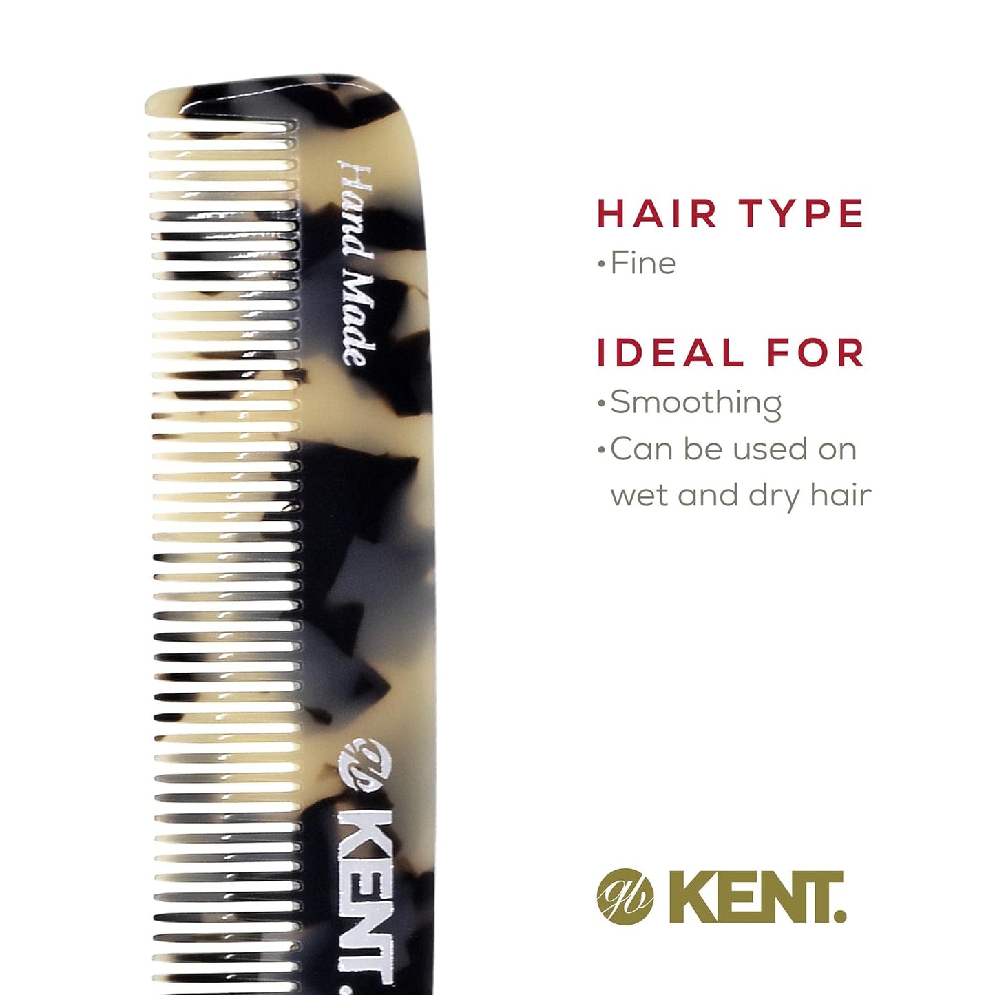 Kent F3TW Fine Tooth Comb - Hair Parting and Straightening Comb for Men's & Women's Dandruff Remover, Saw Cut and Hand Polished Made in England