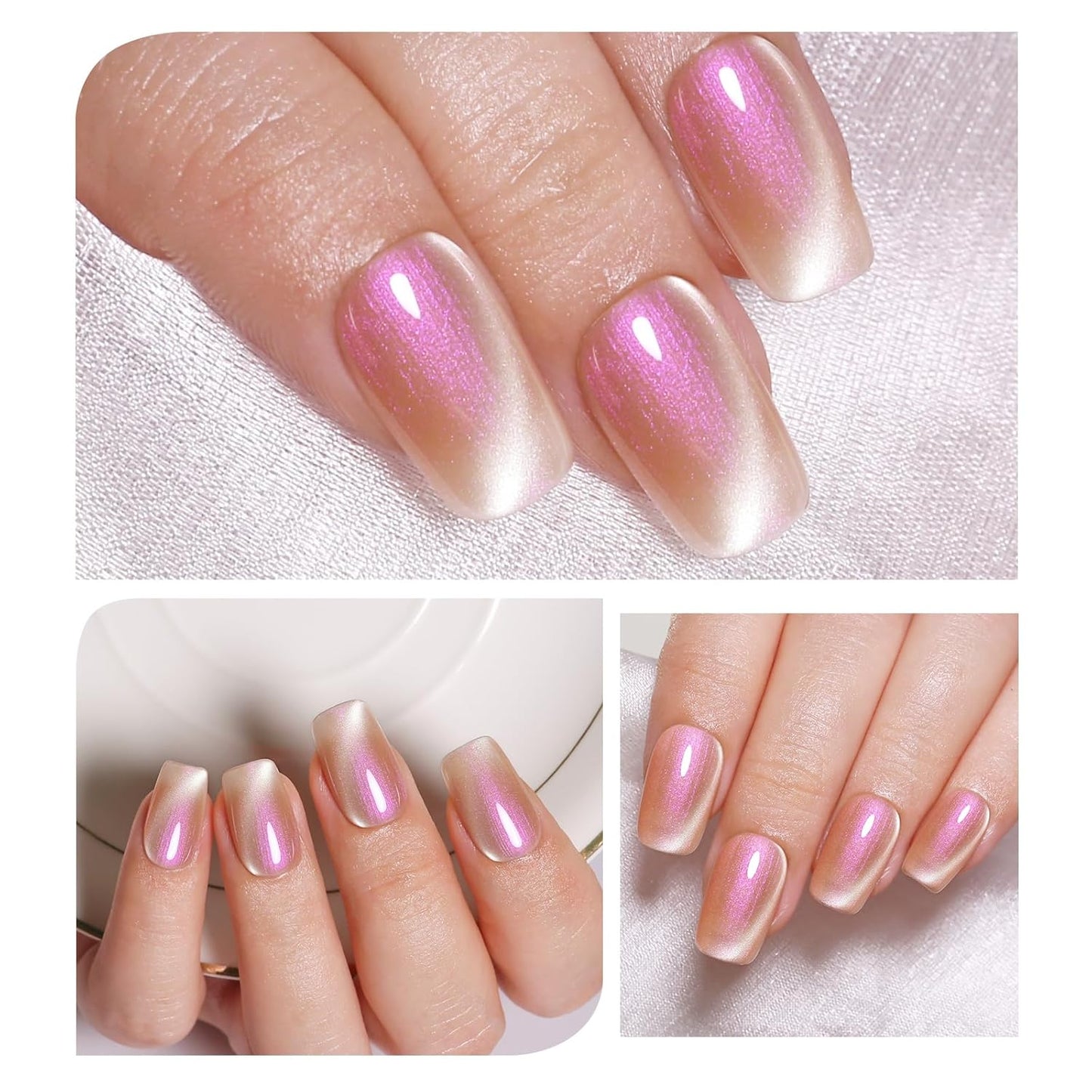 Imtiti Aurora Cat Eye Gel Polish, Pearl Nude Pink Holographic Glitter Magnetic UV Soak Off Gel Nail Polish (0.34 Fl Oz-995)