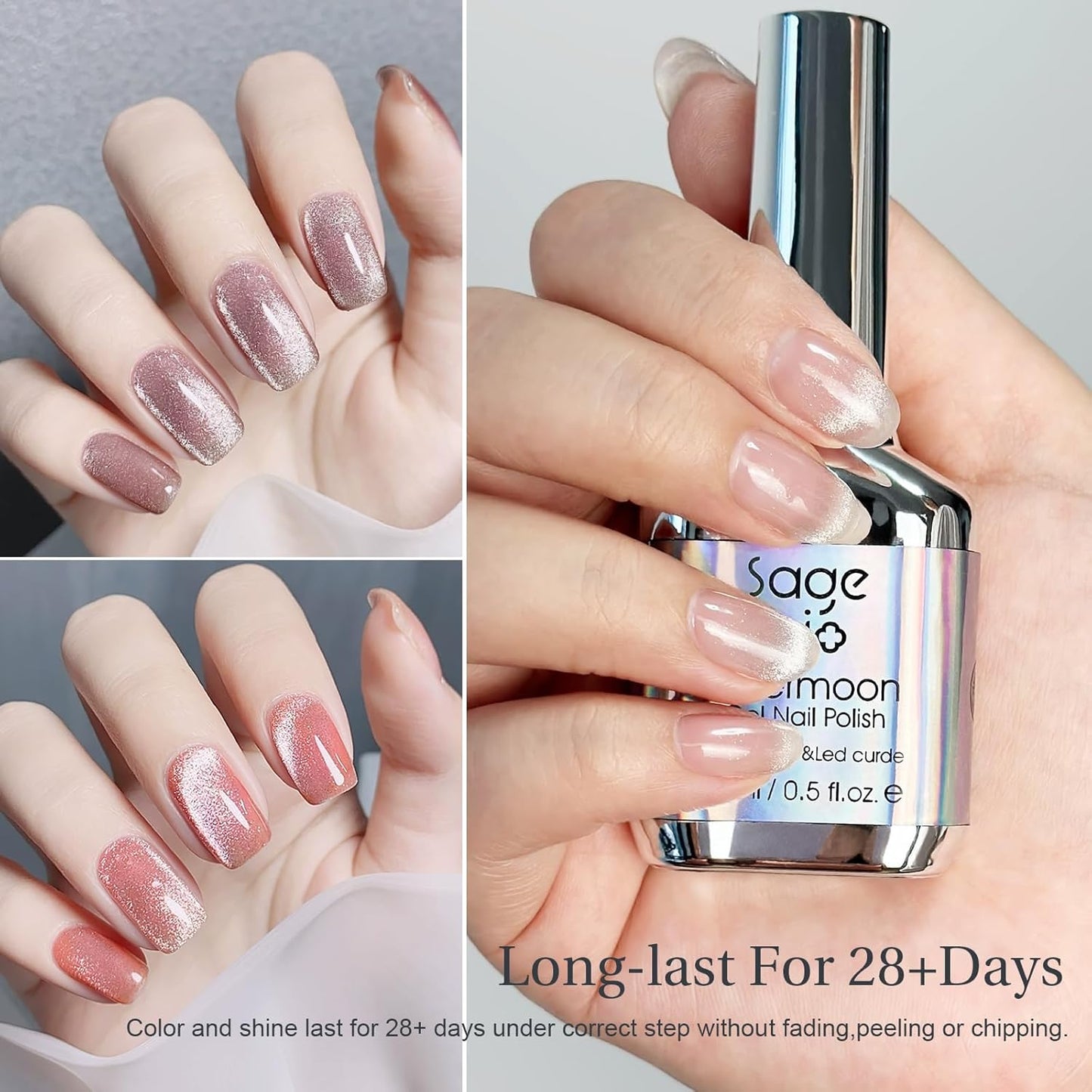 Cat Eye Gel Nail Polish with Magnet Stick, 15ml Glitter Holographic Nail Polish, Magnetic Effect Gel for Home DIY Manicure Gift, Silver Dust