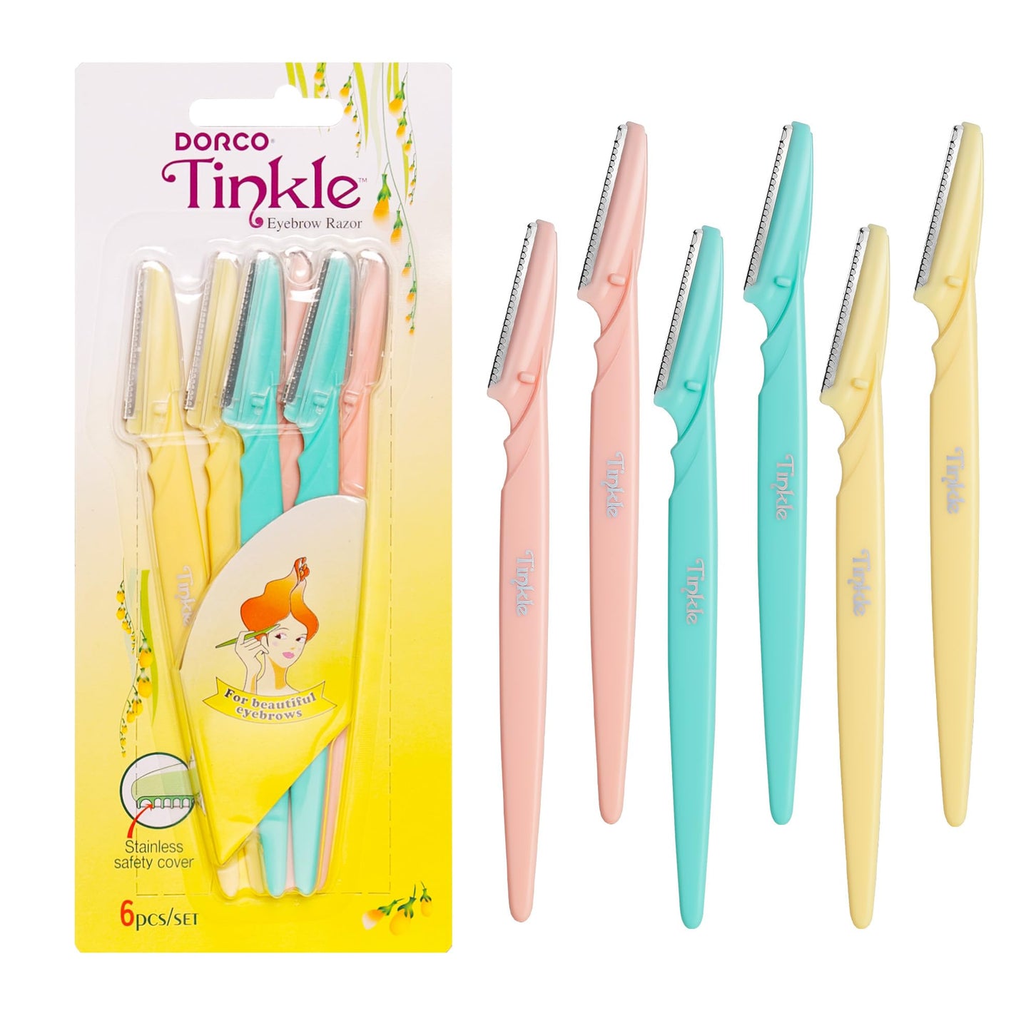 Tinkle Dermaplaning Tool 6ct, Dermaplane Razor for Women, Safe and Easy Peach Fuzz Remover, Eyebrow