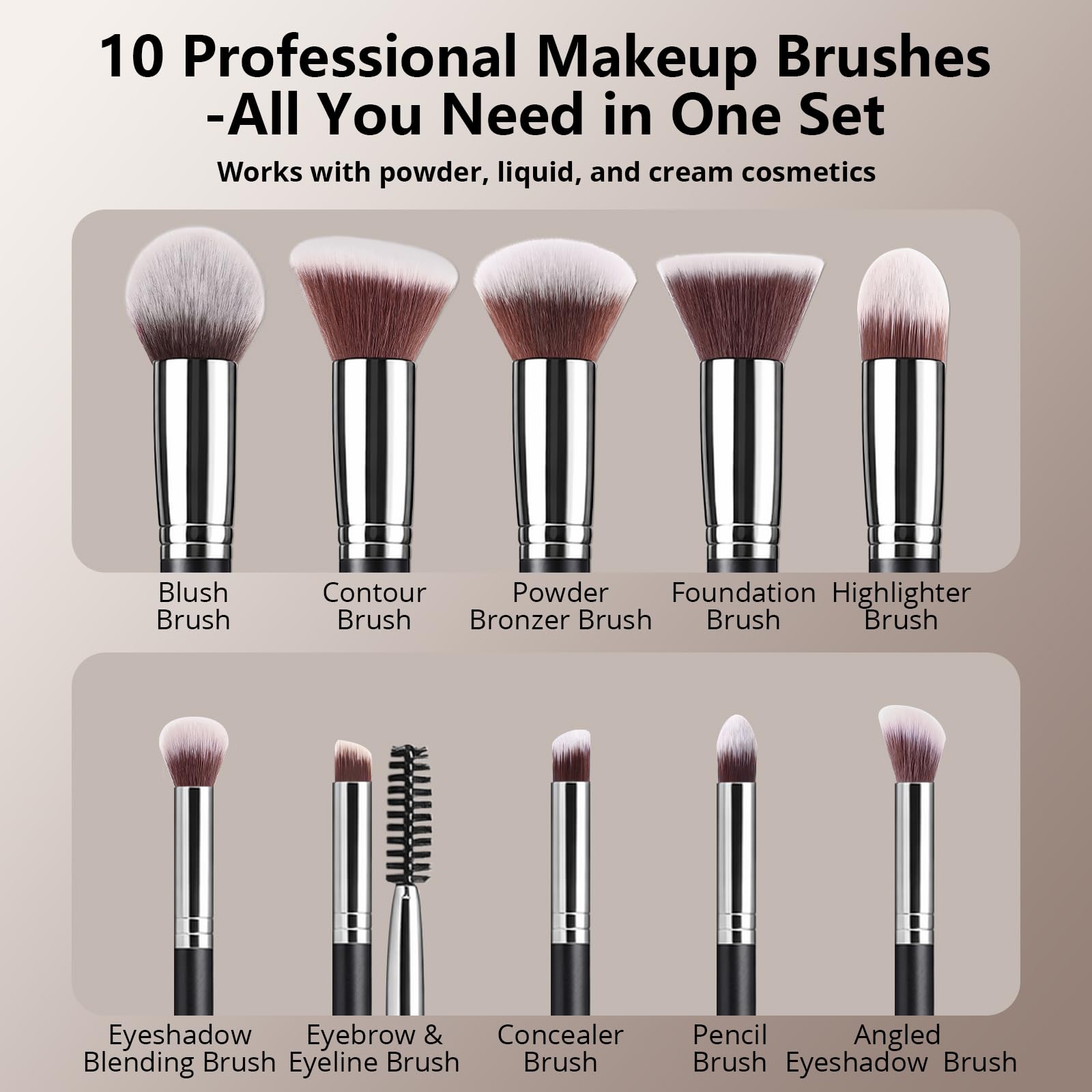 BEAKEY Makeup Brushes set with 2 Blending Sponges,10 Brush Face and Eye Set