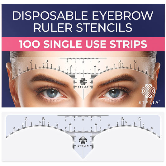 Stylia Eyebrow Stencil Kit for Women – 100 Pack, Precision Brow Mapping Tool for Shaping, Best Eyebrow Stencils for Older Women & Beginners, Strong Adhesive, Universal Fit, Reusable Brow Templates