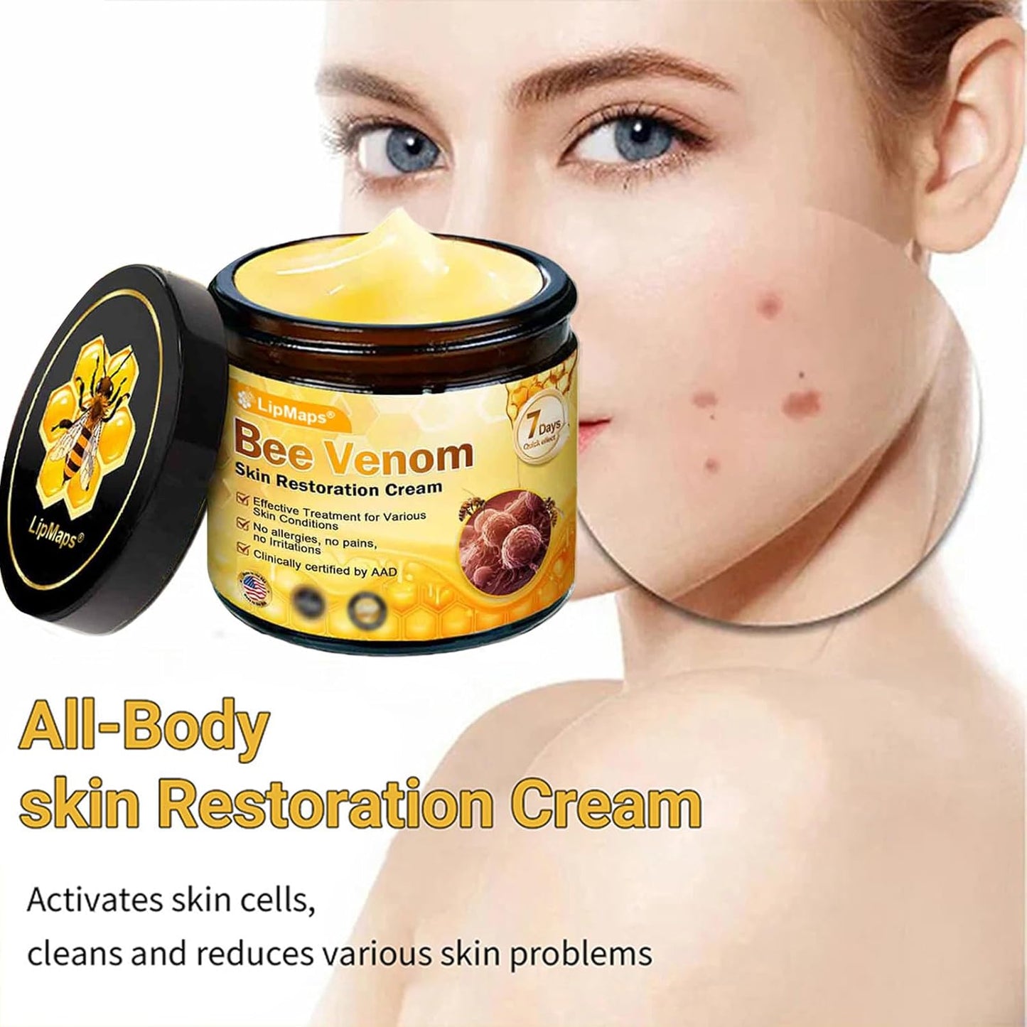 LipMaps Bee Venom skin Restoration Cream,Bee Venom Skin Treatment Cream,Deeply Moisturizing and Firming for All skin Types (4PCS)