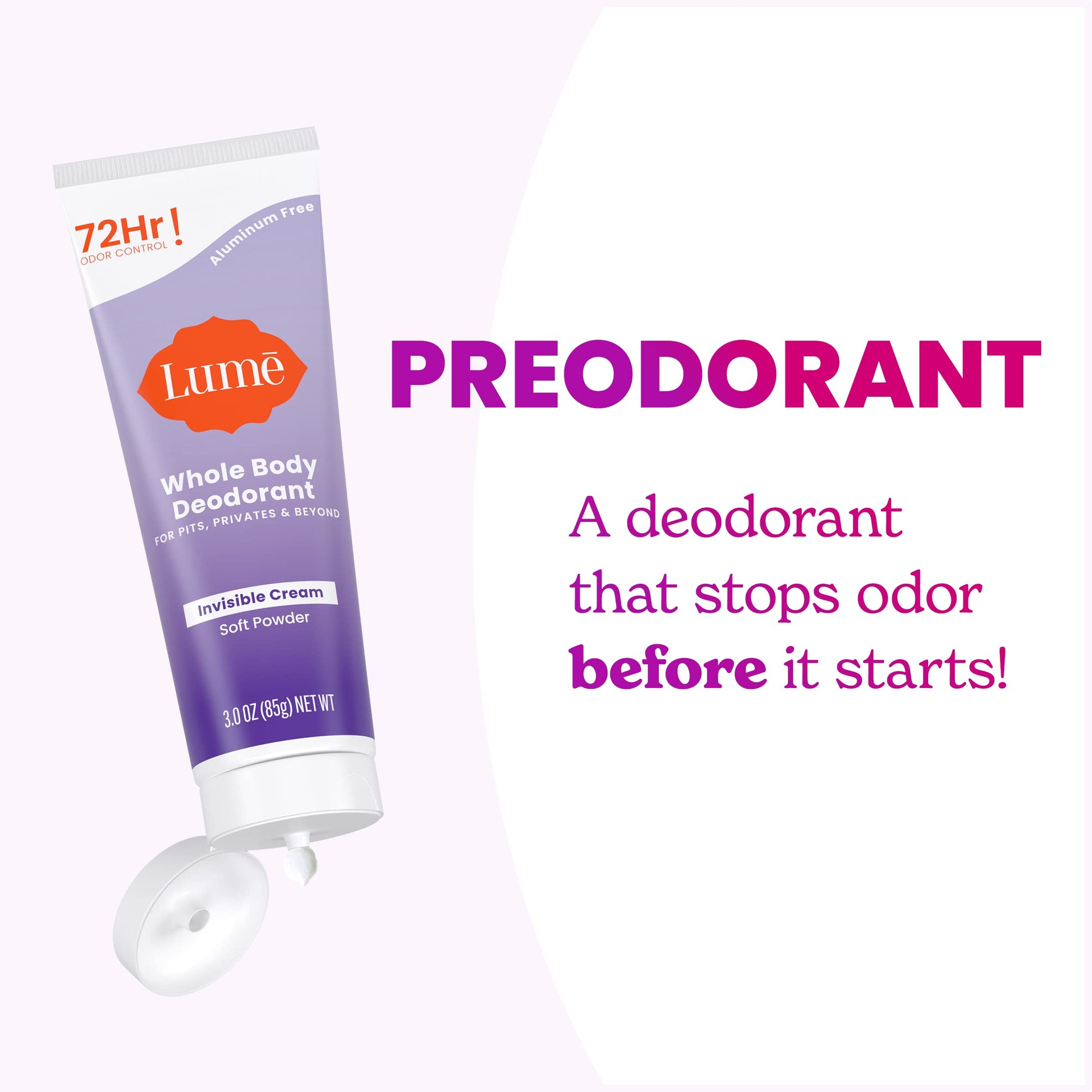 Lume Whole Body Deodorant - Cream Tube - 3 oz, 2 pk (Soft Powder)