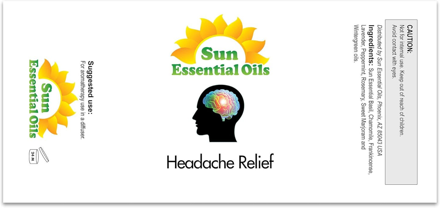 Sun Essential Oils - Headache Relief Blend Essential Oil (Huge 4 Ounce Bottle) Bulk - Head Relief Essential Oil