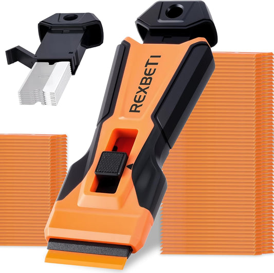 REXBETI Razor Blade Scraper Tool, 1 Pack Razor Scraper with Extra 157Pcs Razor Blades -7Pcs Metal