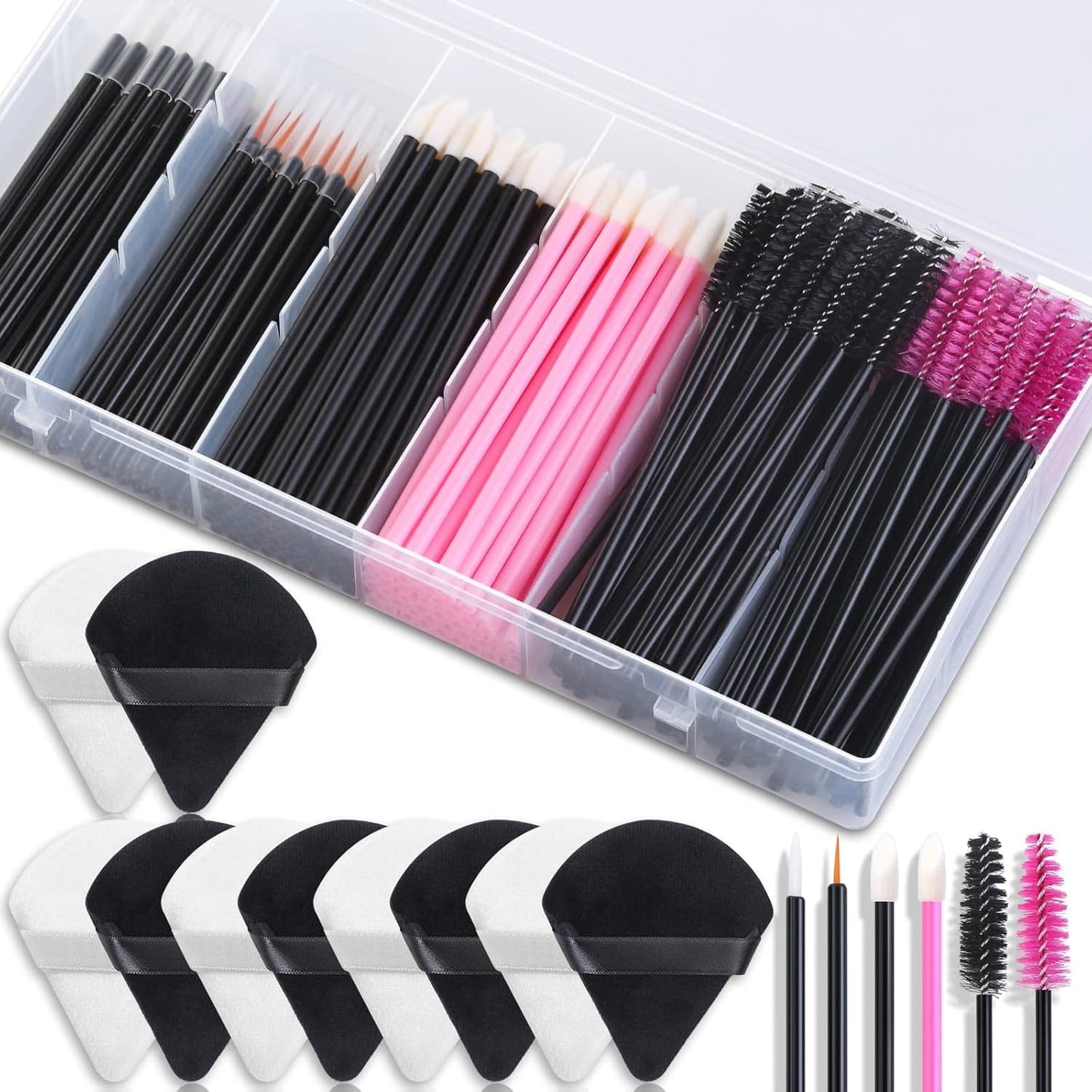 Disposable Makeup Accessories with Makeup Applicators Triangle Makeup Puffs, Mascara wands, Disposable Lip Applicators, liner Brushes Makeup Tools for Makeup Artist Supplies