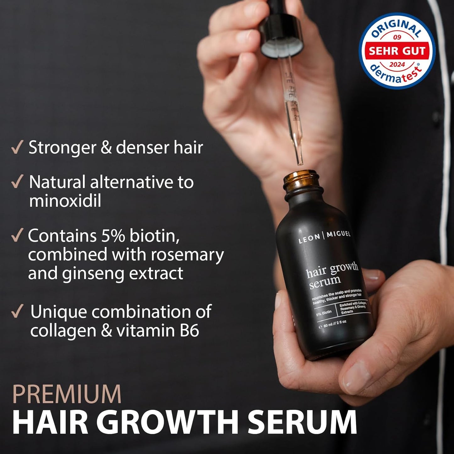 Hair Growth Serum, 60ml - Unisex Hair Serum for Hair Growth with 5% Biotin, Ginseng & Rosemary Extracts, Scalp Serum for Hair Growth, Vegan, Paraben-Free, Daily Use, All Hair Types