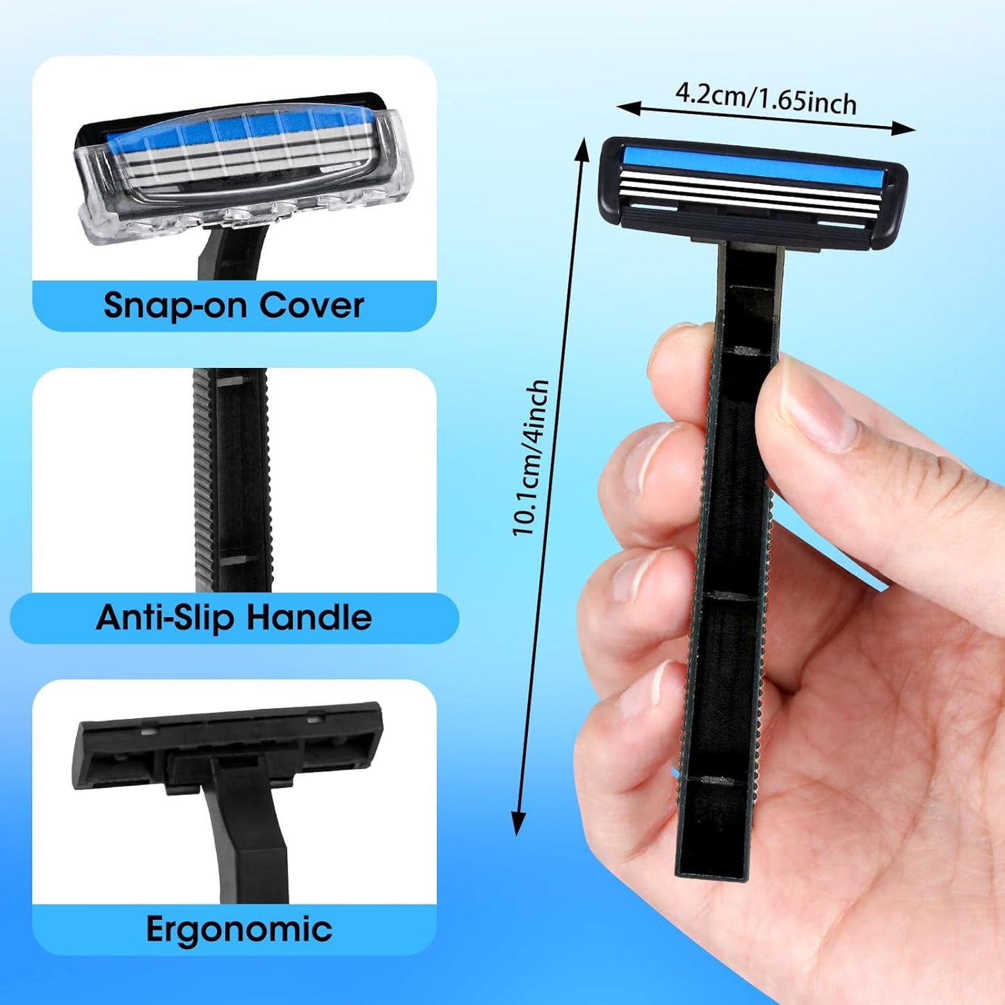 CXYARY 250 Pcs 3 Blade Disposable Razors With Clear Safety Cap, Shaving Razors Bulk for Men &Women, Stainless Steel Blade, Multipurpose Portable Shave Razor for Bathing Hotel Travel, Black