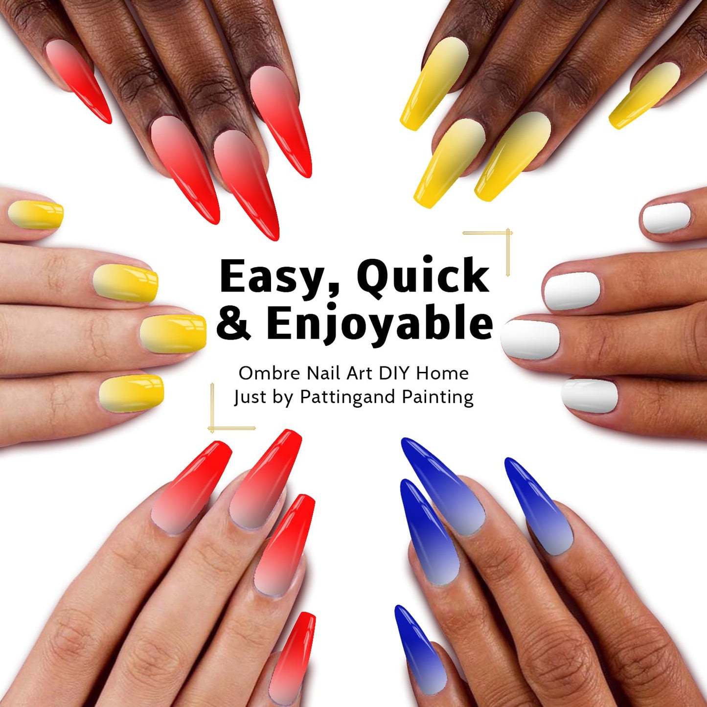 Sponge Patting Painting Nail Gel Set, 50PCS Sponges with Grabber for Ombre Gradient Nails, Blending Mixing Colors Blue Red Yellow, Aurora Nails Art Design (50Sponges & Grabber & 3PrimaryColors)