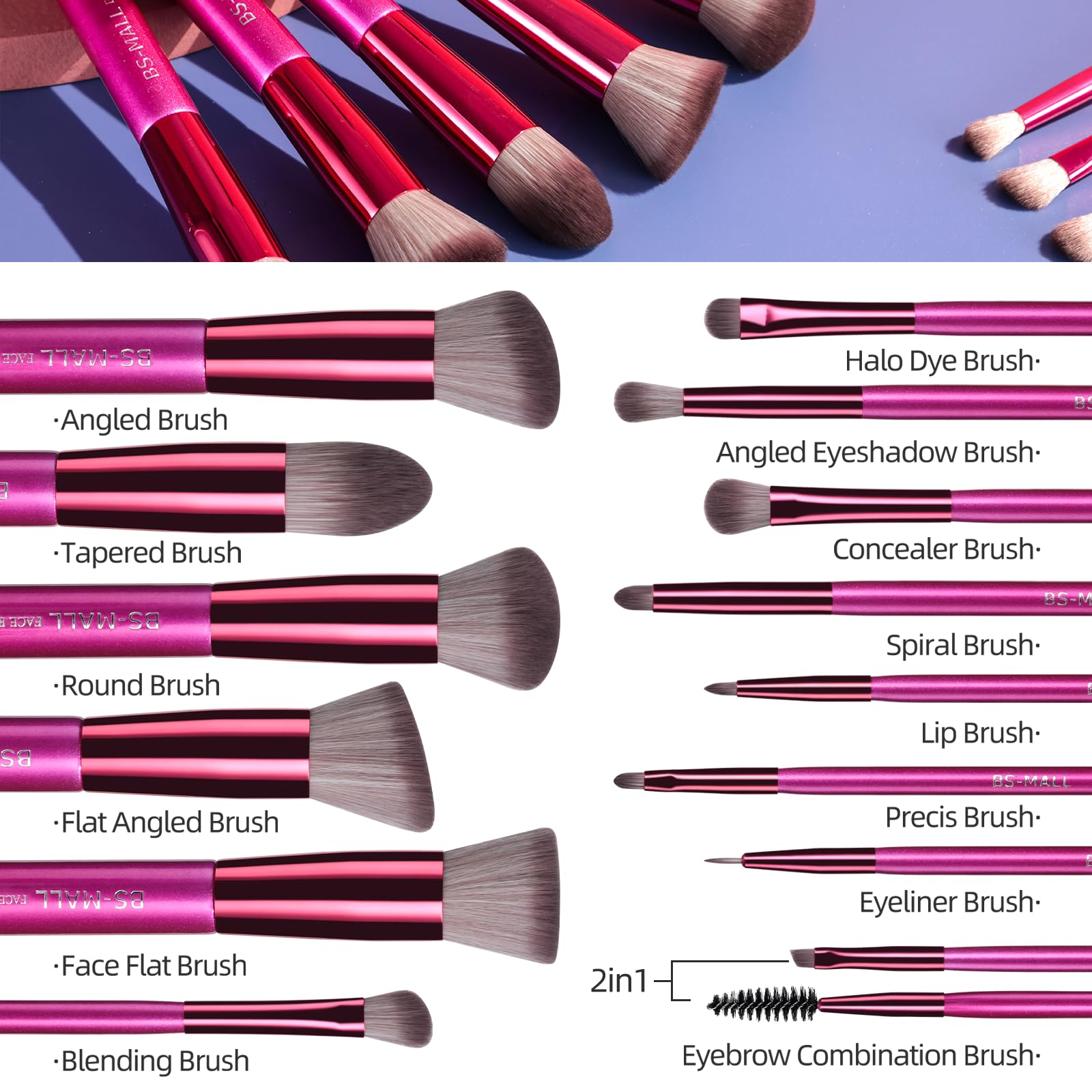 BS-MALL Makeup Brushes 14 pcs Makeup Tools Kit Premium Synthetic Powder Foundation Contour