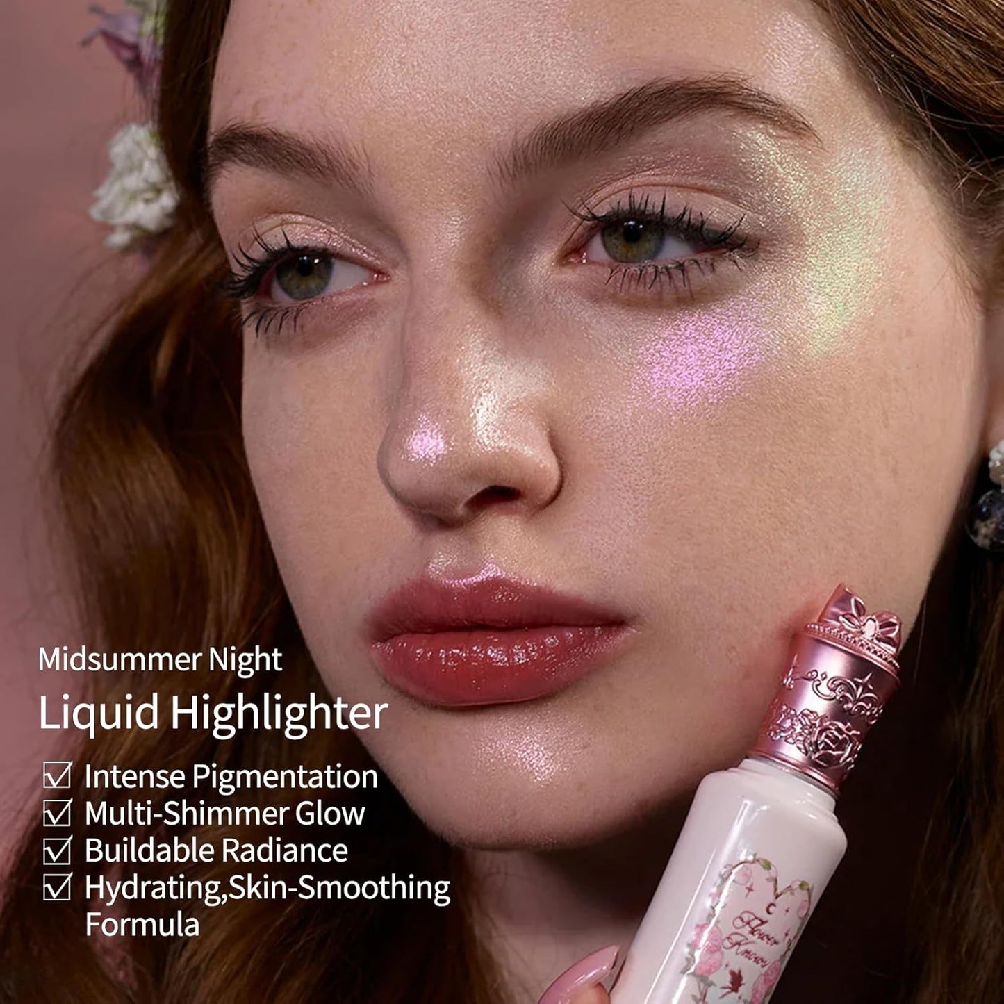 Flower Knows Midsummer Fairytales Liquid Highlighter(Multichrome),Highlighter Makeup,Pearlescent Face & Body Illuminator,Blendable & Long-lasting face Highlighter for All Skin Tones(04 Fairy Whisper)