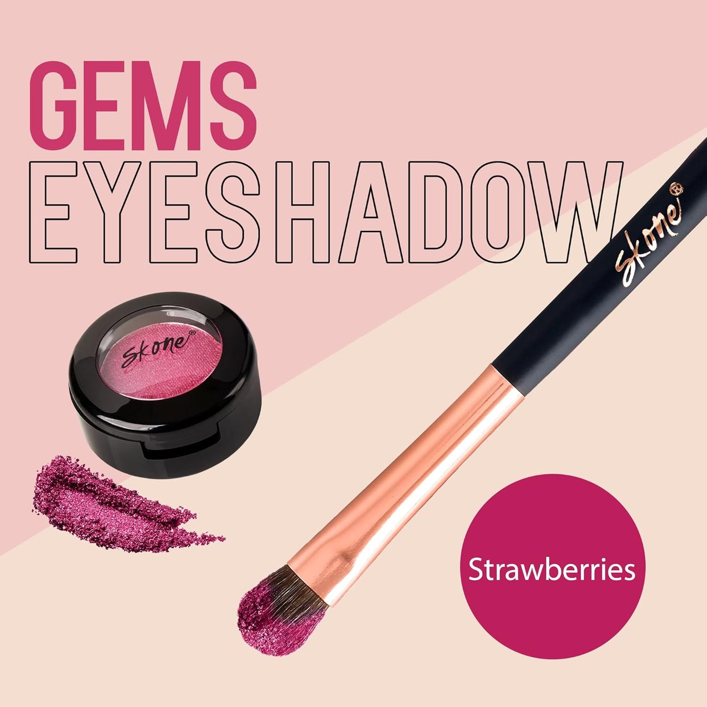 Skone Cosmetics Gems Eye Shadow, Highly Pigmented, Longwear Eye Makeup, Single Eyeshadow with Pro Shimmery Finish - Ultra-Blendable, Slightly Shimmer Shades - PinkEyeshadow - Strawberries