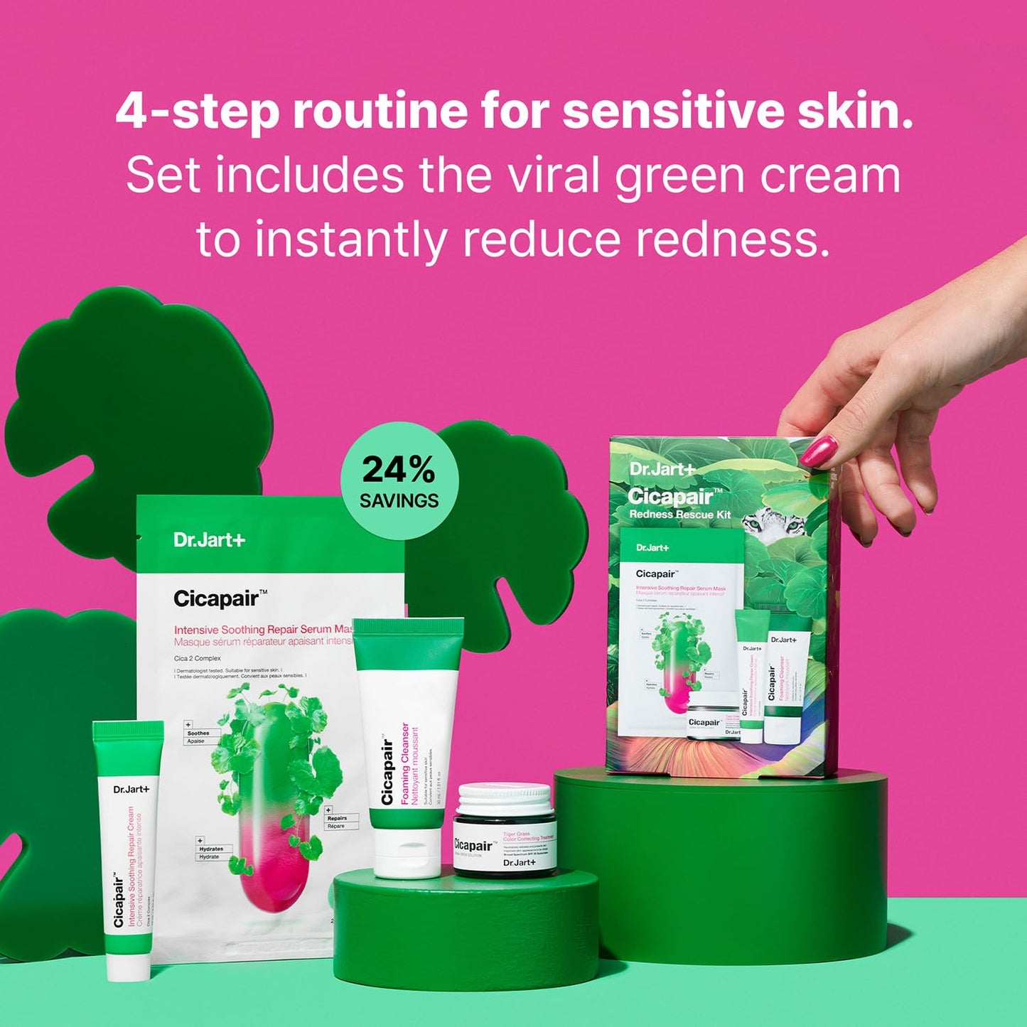 Dr.Jart+ Cicapair Redness Rescue Korean Skin Care Set, Travel Size Value Gift Set with Cicapair