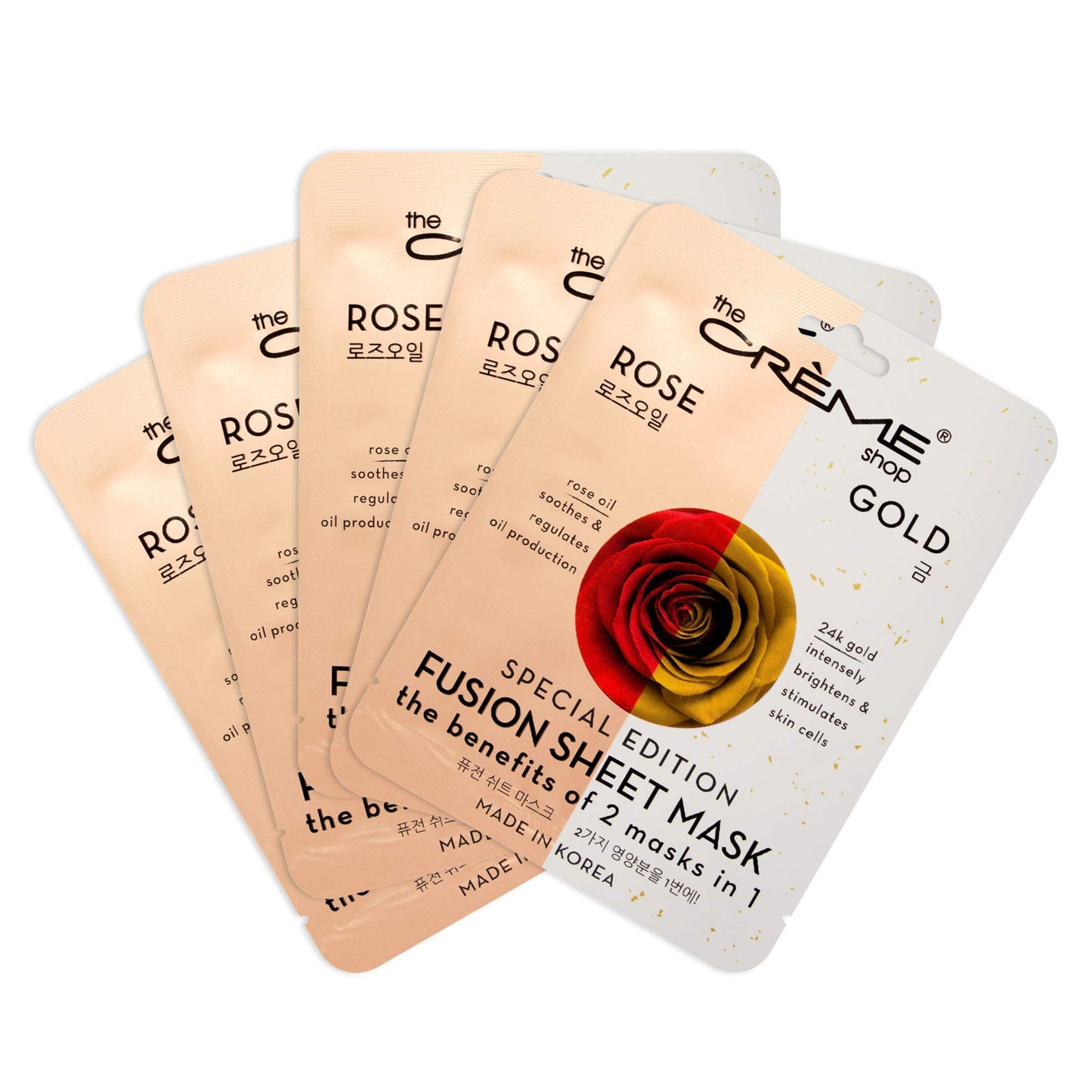 The Crème Shop Fusion Essence Sheet Mask (Rose Oil & 24k Gold/Pack of 5)