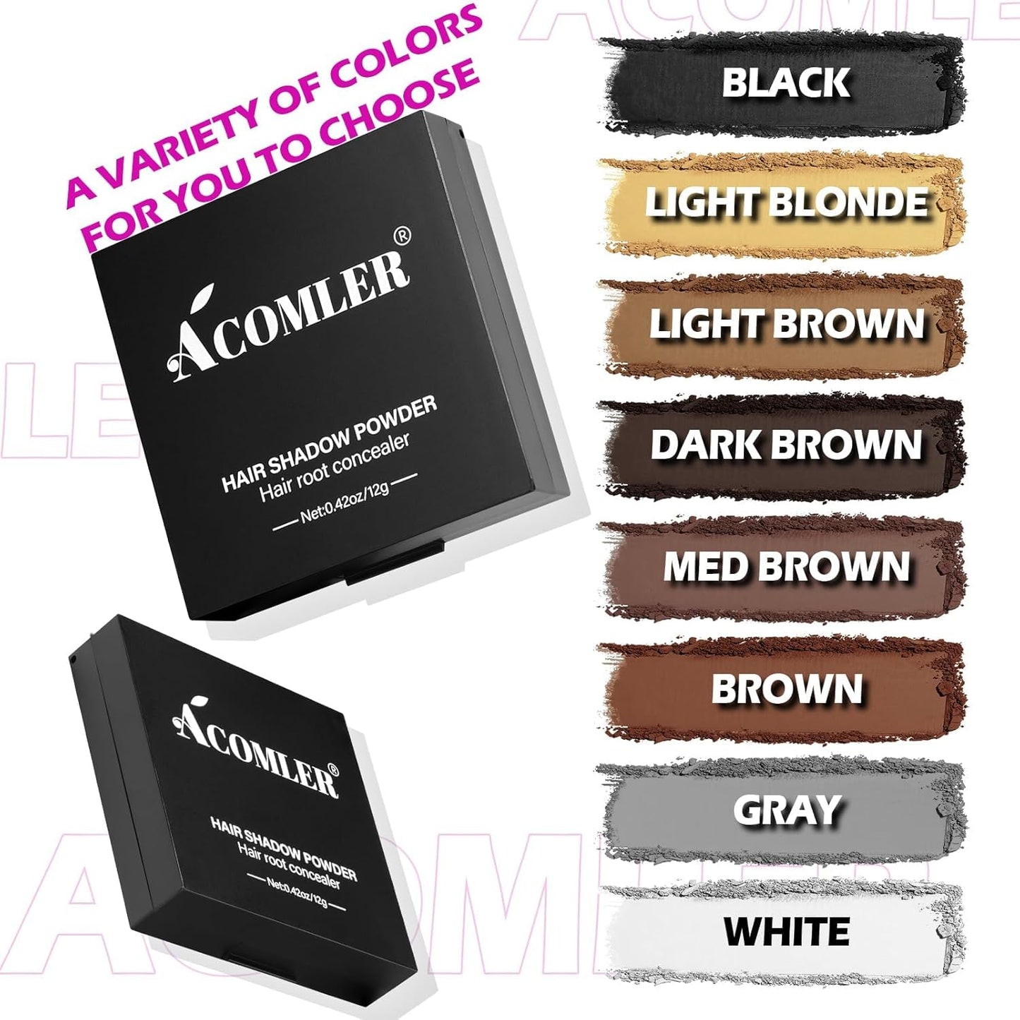 Acomler Root Touch Up Powder, Root Touch Up Hair Color, Talc-Free Hairline Powder for Thinning Hair, Gray Hair Coverage for Women Men, Includes Makeup Brush (Gray, 0.42oz)