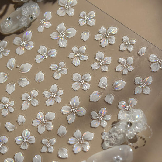 Flower Nail Stickers for Nail Art White Magnolia Petals Wedding Nails Design 3D Nail Art Stickers