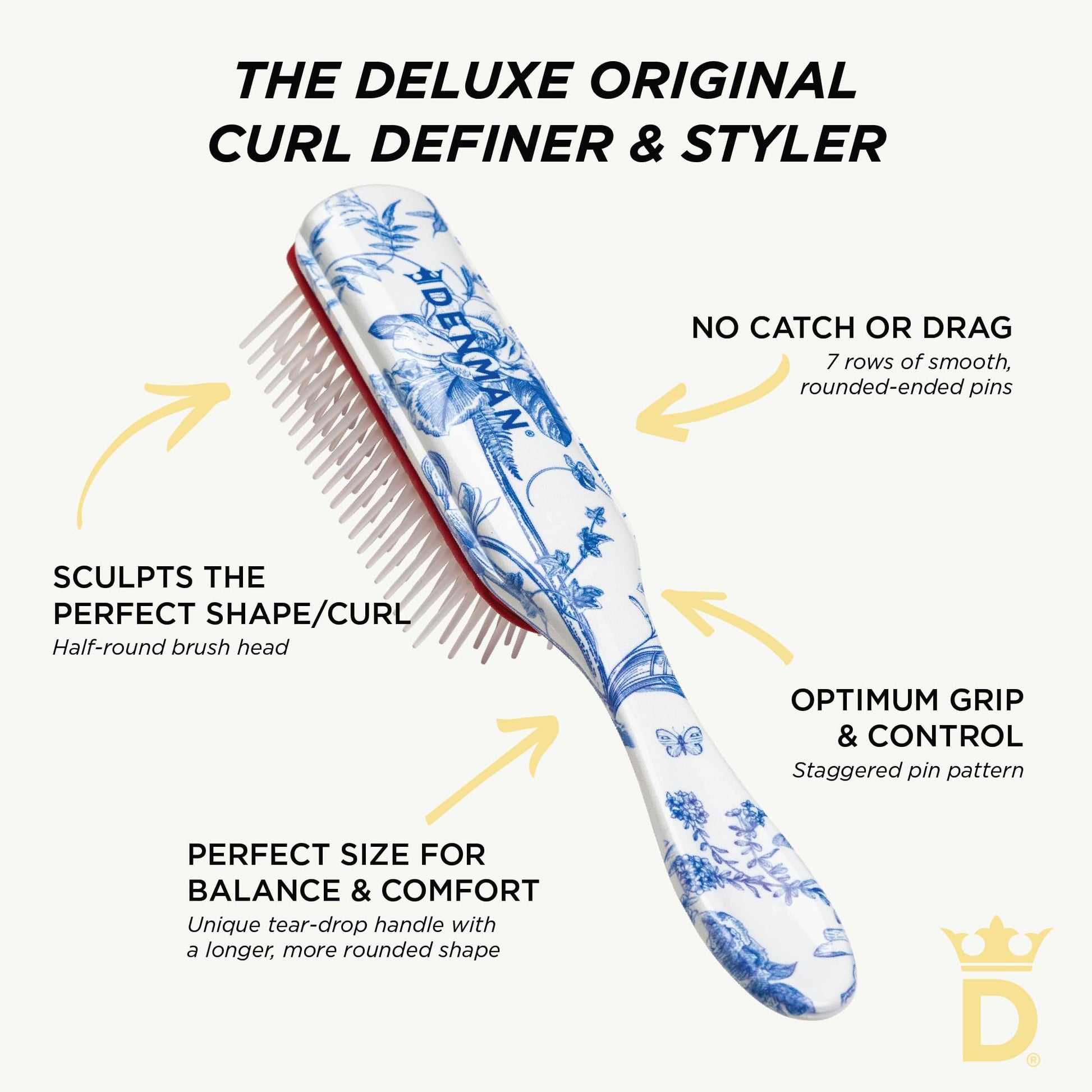 Denman D3 Original Curl Definer & Styler – 7‑Row Detangling Brush for Smooth, Defined Curls
