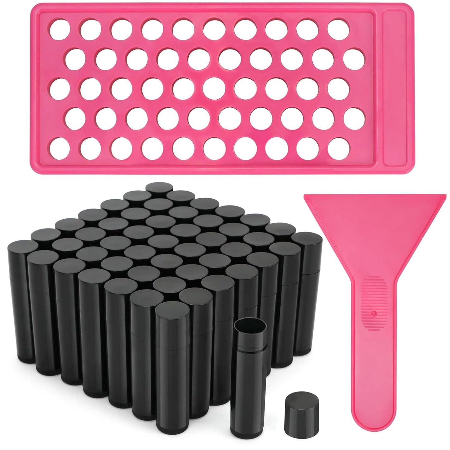 LotFancy Lip Balm Tubes with Filling Tray and Spatula, 50Pcs 4.5ml Black Lip Balm Containers, BPA Free & Leak Free, Handmade Set