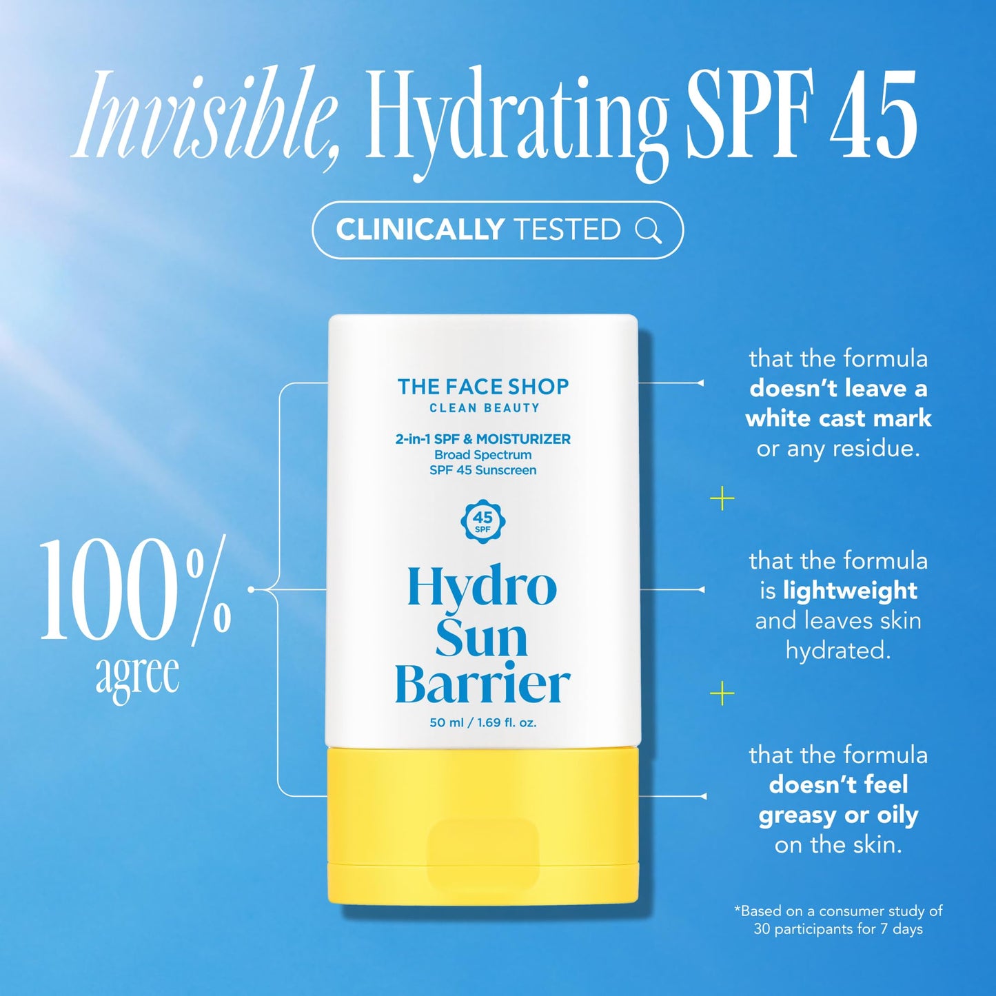 THE FACE SHOP Hydro Sun Barrier, SPF 45 Daily Facial Sunscreen & Moisturizer, for Oily Skin