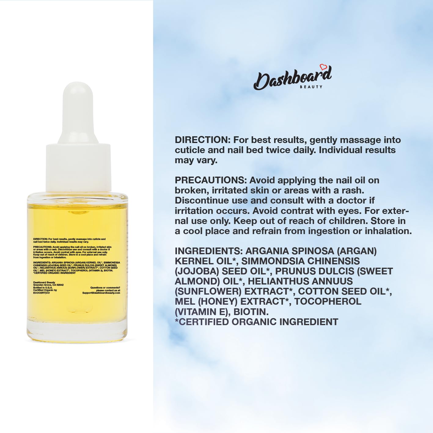 Dashboard Beauty Cuticle Nail Oil - Advanced Nail Moisturizer & Premium Nail Strengthener with Jojoba, Vitamin E - Repairs Damaged Nails, Nourishes, Enhances Growth - Salon-Grade, Deep Hydration, 1 oz