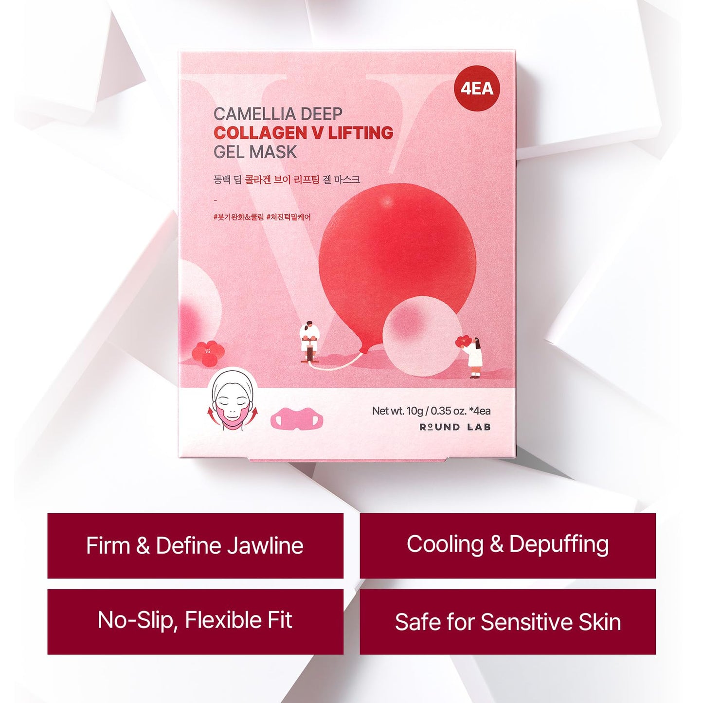 ROUND LAB Camellia Deep Collagen V Lifting Gel Mask 4ea | Double-chin Turkey Neck Instant Face