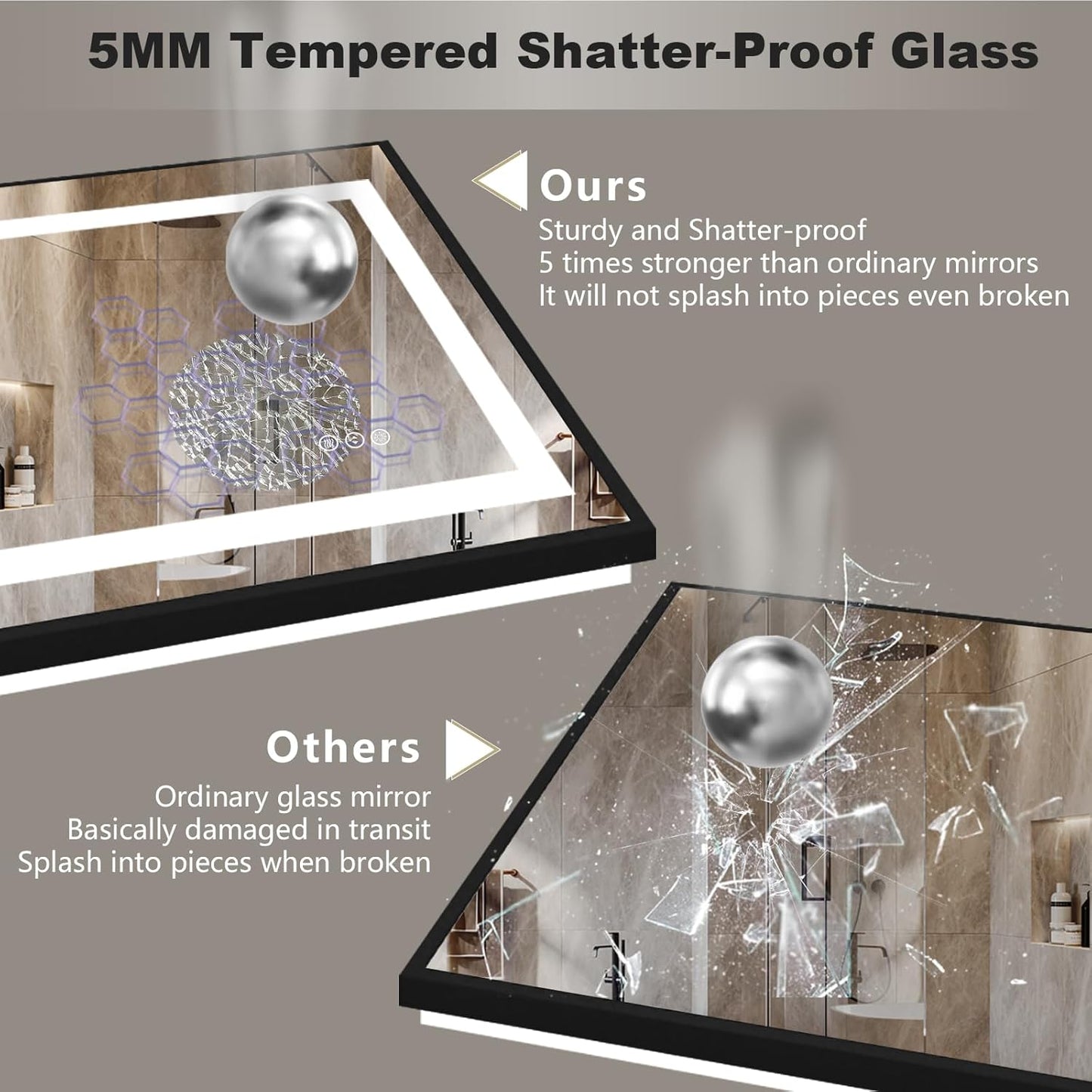 OKPAL LED Bathroom Mirror with Black Frame, 55x30 Lighted Mirrors for Bathroom Wall, Front and Backlit Bathroom Smart Mirror Dimmable, Anti-Fog, Memory, Shatterproof, ETL Listed