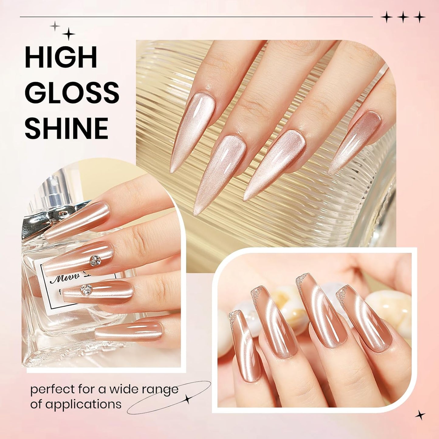 Moonlight Cat Eye Gel Nail Polish,Nude Glass Cateye Gel Polish with Magnet Jelly Glitter Holographic Gel Polish Soak Off U V Gel Salon DIY at Home, 0.5 OZ