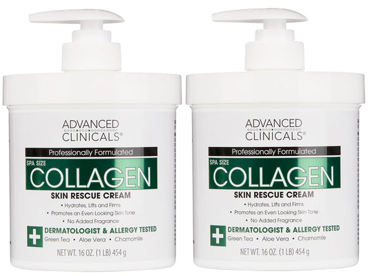 Advanced Clinicals Collagen Cream Body Lotion & Face Moisturizer W/Vitamin E | Skincare Moisturizing Collagen Lotion For Women, Men, Hand, & Neck Improves Look Of Crepey Skin & Uneven Dry Skin, 2pc