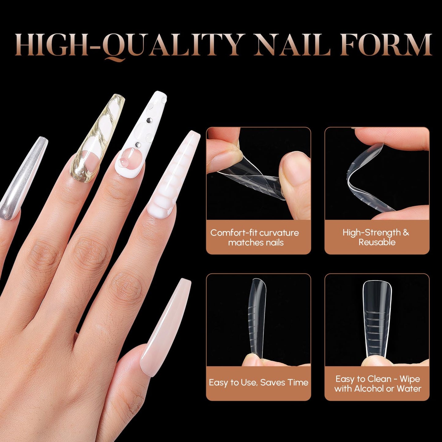Poly Extension Gel Dual Nail Forms, 120pcs Nail Molds for Builder Extension, 5 Style 12 Size Dual Forms for Gel Nail Tips Nail Art Design Salon DIY Kit 3