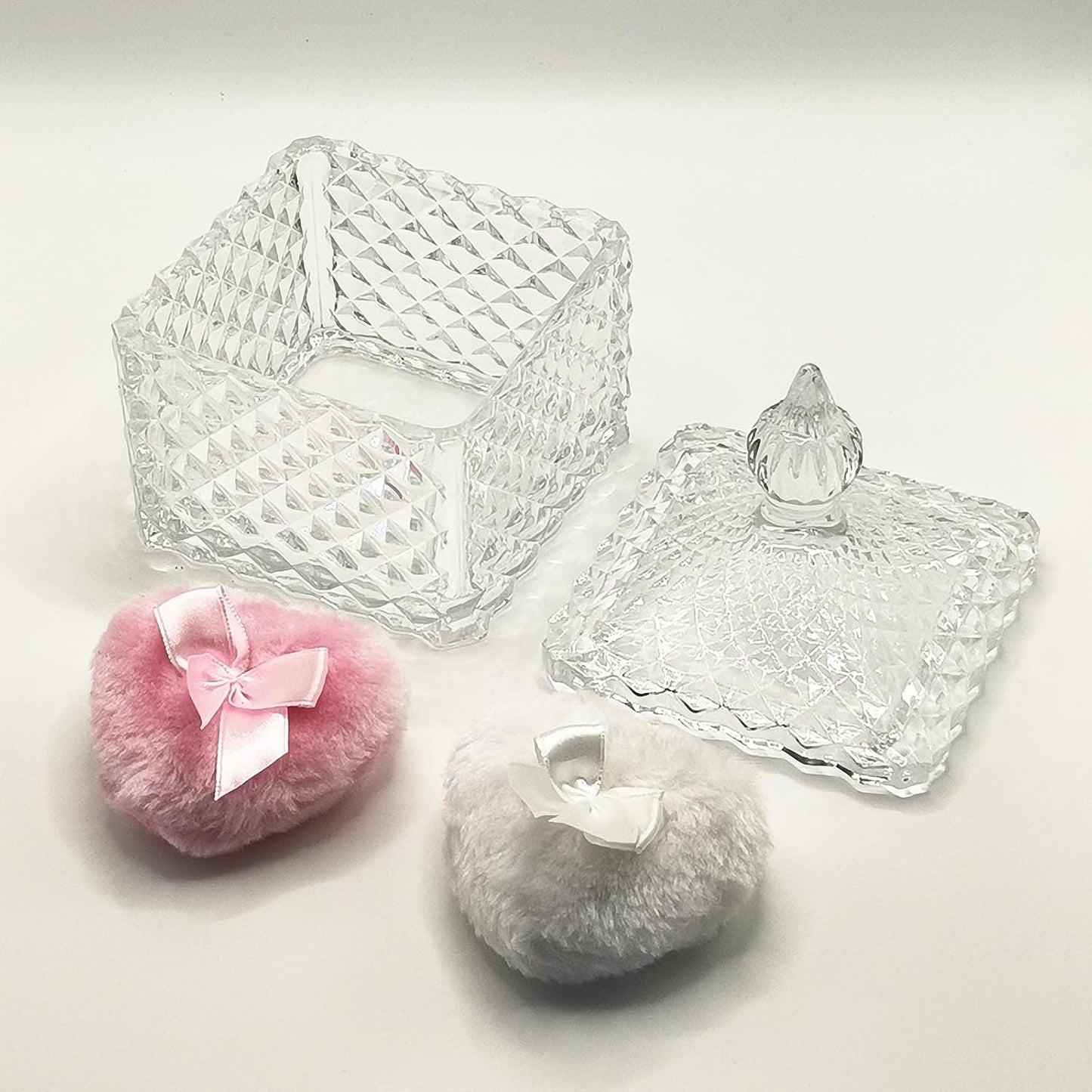 Body Powder Puff and Container - Glass Dusting Powder Container with 2 Soft Puffs Vintage Powder Puff Case for Women & Girls (3.93x3.93x5.9 H in)-GRB009-Transparent