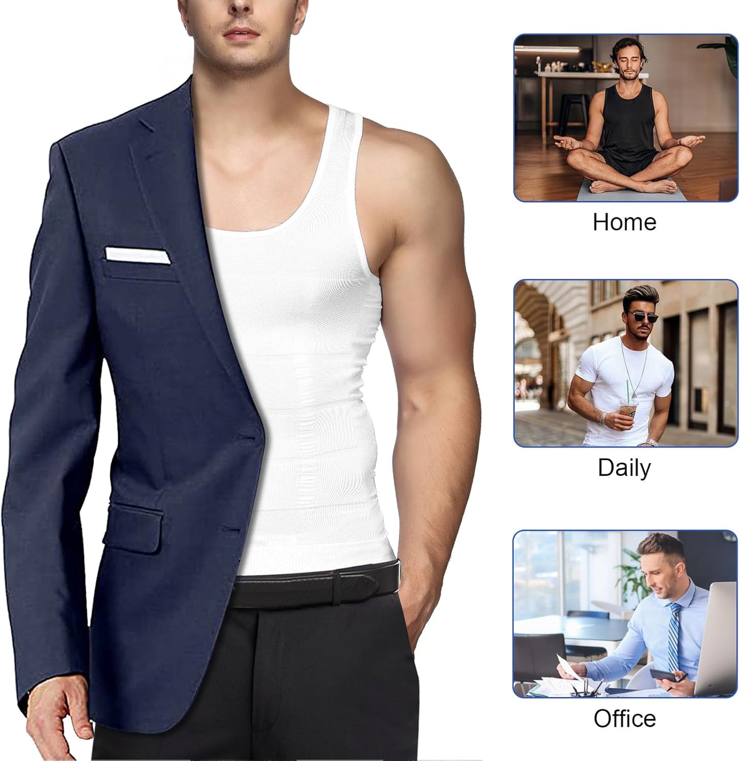 Odoland 5 Pack Men's Compression Shirt Short Sleeve Vest Set, Body Shaper Shapewear Tank Top Base Layer for Sport