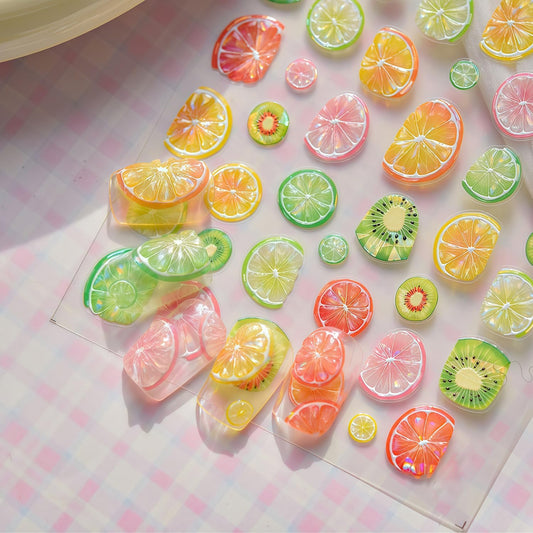 Summer Nail Art Stickers Fruits Nail Sticker 3D Self-Adhesive Shiny Lemon and Cherry Design Nail