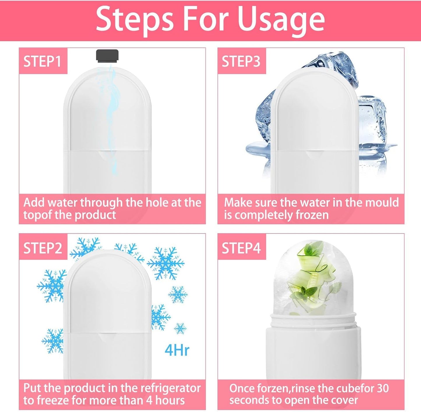 KOGITI Ice Roller & Mold for Face & Eye Puffiness Relief, Beauty Facial Ice Cube Holder (New-White)