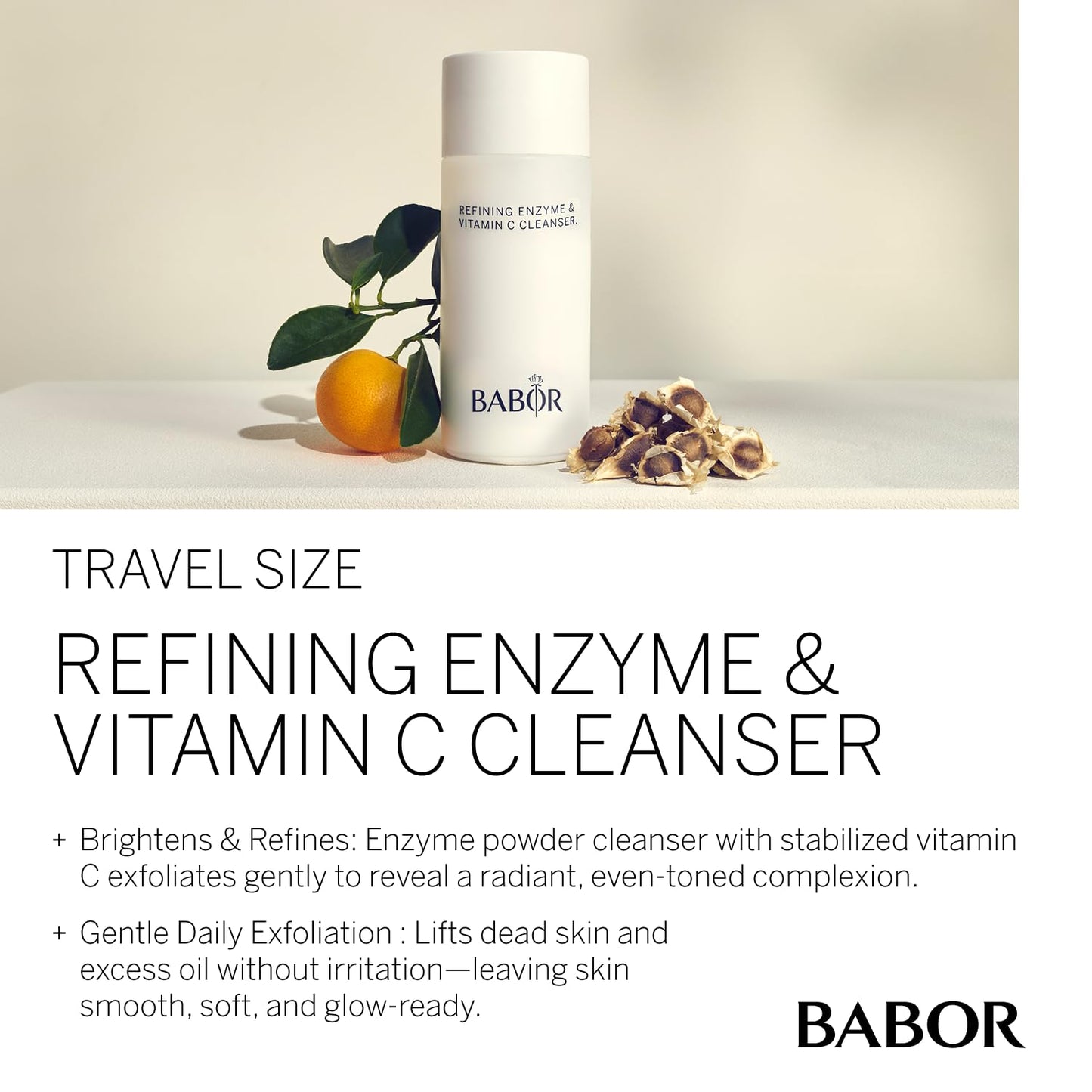 BABOR Refining Enzyme & Vitamin C Cleanser, Travel Enzyme Powder Cleanser, Exfoliating Face Wash Polish, Gentle Facial Scrub to Brighten and Even Complexion, 0.5 oz