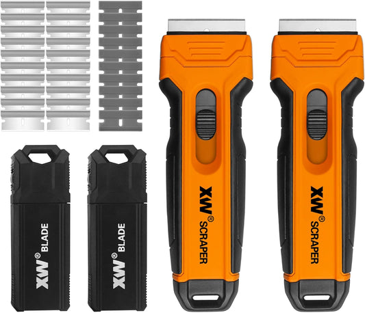 XW 2-Pack Razor Blade Scraper with 4 Spare Blades in Storage, Extra 20 pcs Razor Blades & 10 pcs
