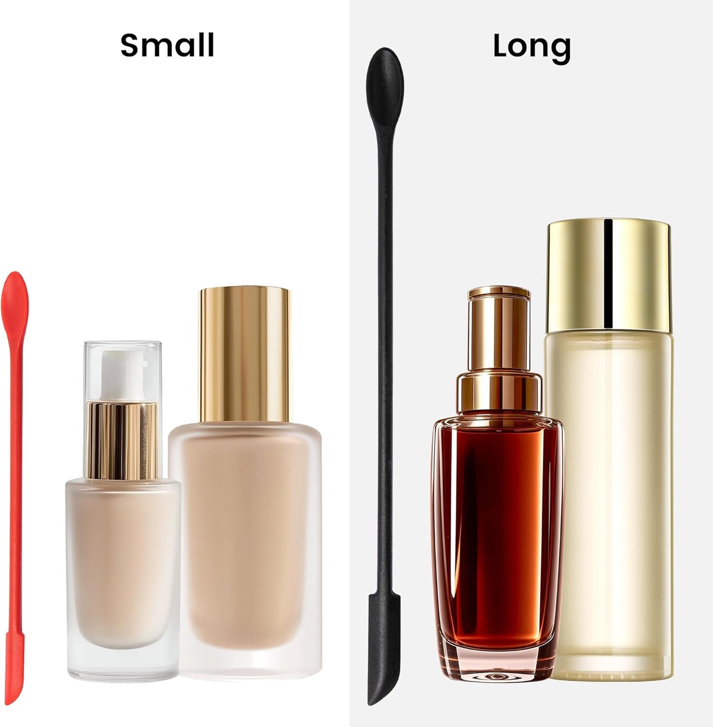 Mini Spatula Silicone Spatula Set - 2pcs Small Makeup Scrapers for Cosmetics, Reusable Beauty Tiny Tools, Thin Jar Scraper, Get Last of Makeup Out, Black and Red