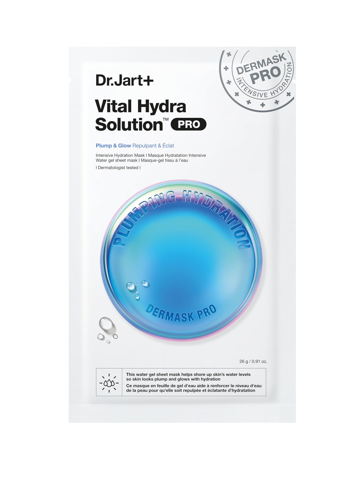 Dr.Jart+ Dermask Vital Hydra Solution Glow Korean Face Mask with Hyaluronic Acid for Glass Skin |