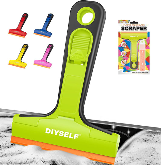 DIYSELF-Razor-Blade-Scraper, 1 Pack Razor Blade Scraper, Extra 5 PCS Orange Plastic Blades, Razor