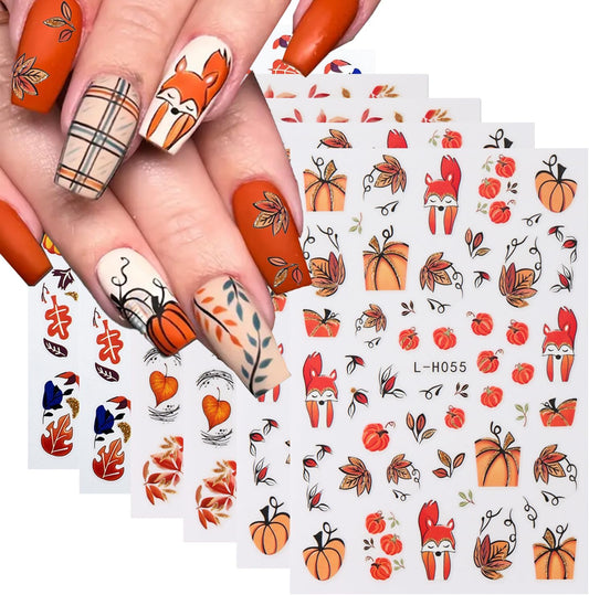 Fall Nail Stickers Maple Leaves Nail Decals Self Adhesive Nail Art Stickers Orange Fallen Leaves