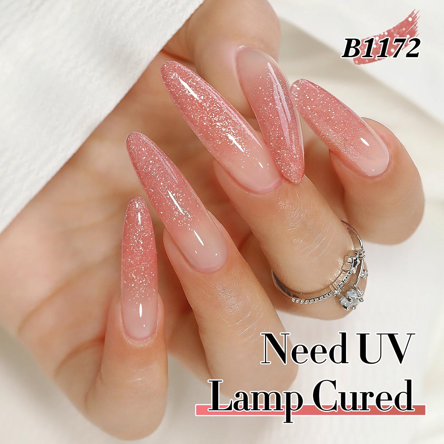 Double Rhythm 0.5Oz Glitter Gel Polish Shimmer Reflective Color for Nail Art Salon DIY Soak Off 15ml Nail Lamp Gel Polish at Home (Peach Pink-B1172)